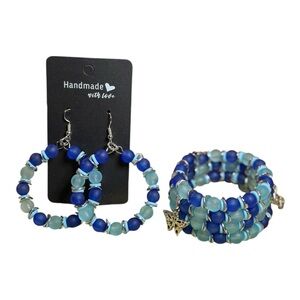 Indigo Breeze – Denim Luxe Statement Hoops (2.5” Bracelet Set